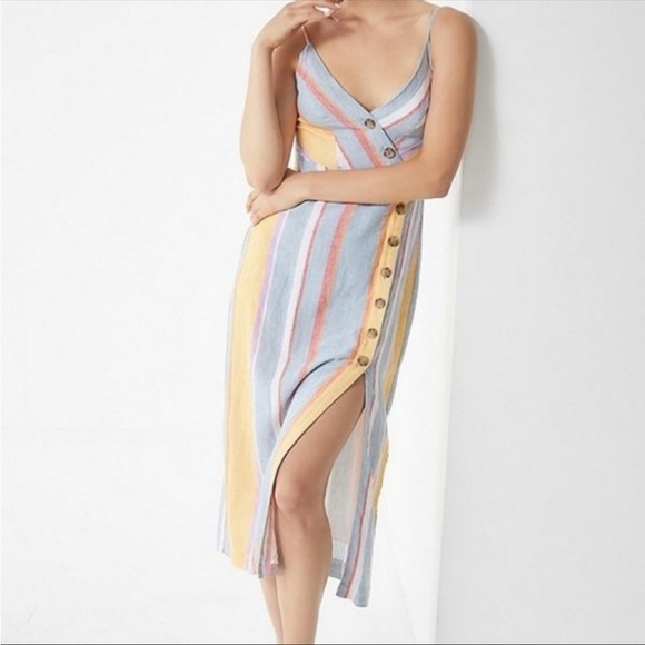 Urban Outfitters Dresses & Skirts - Urban Outfitters Linen Sundress XS Rainbow Colorful Button Front Beachy Vacay